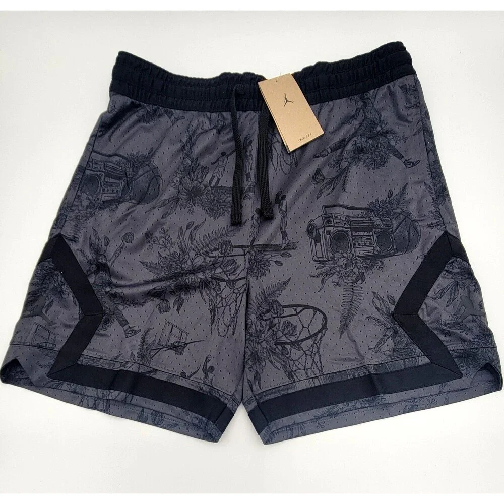 Nike Air Jordan DriFit Printed Diamond Shorts Men's Large Blk/Gry FV8614-010 NWT